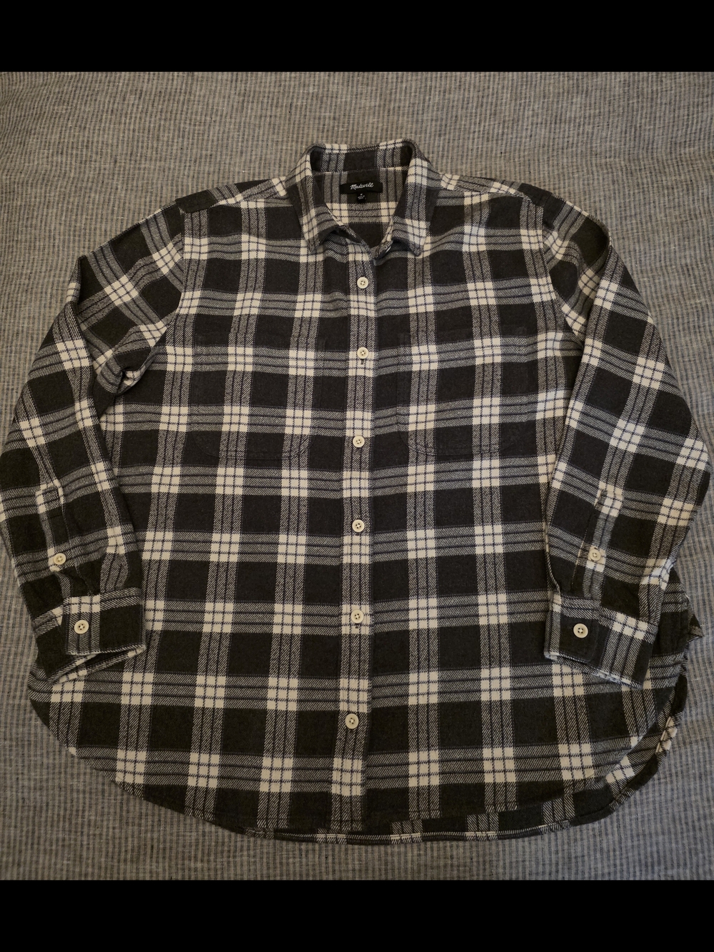 Madewell Charcoal Gray and White Plaid Button-Down Flannel Shirt - M